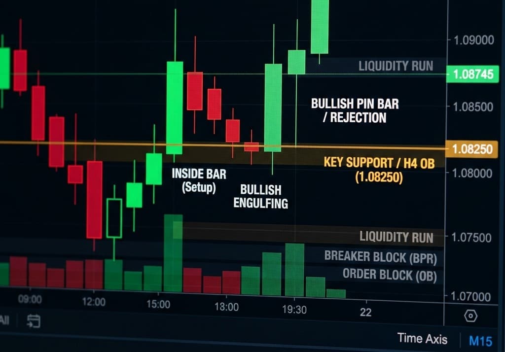 Multi-asset forex and CFD candlestick technical charting interface with support, resistance, and spread execution controls